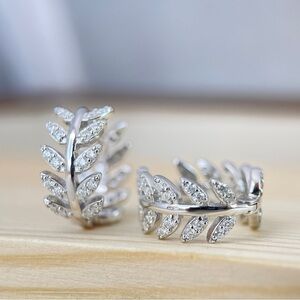 Olive Branch Moissanite Huggie Hoop Earrings S925 14K Plated